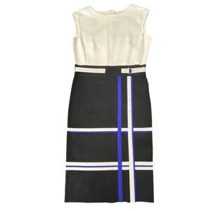 Karen Millen sz 2 Dress Sheath Beige Black sleeveless Classic Designer Luxury